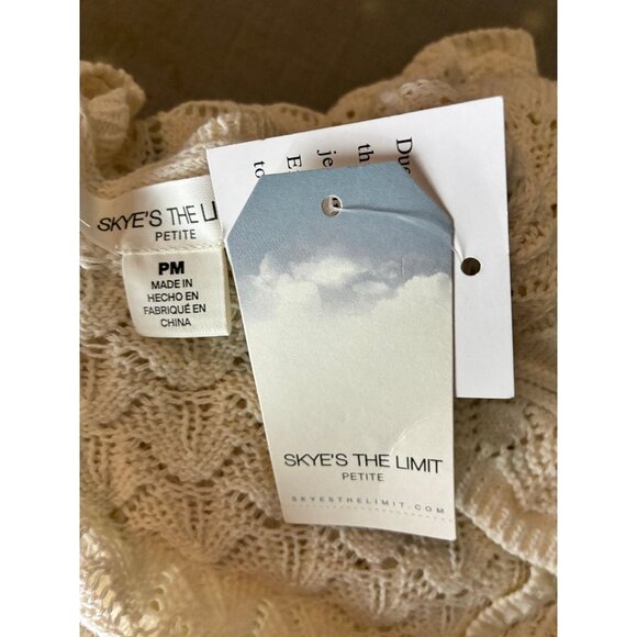 Skye's The Limit Womens Size M Petite Cream Crochet Knit V Neck Long Sleeve - Picture 5 of 6